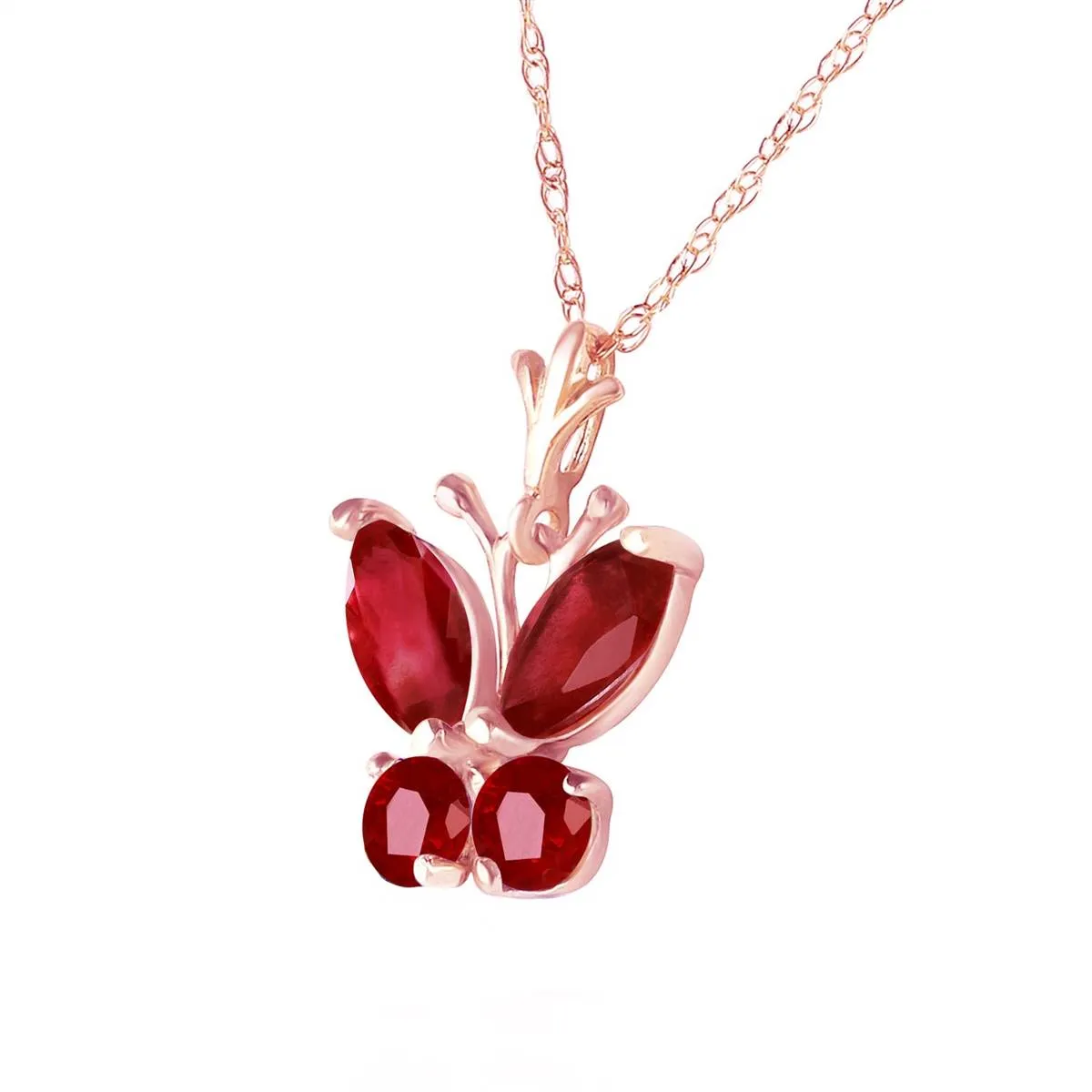 0.6 Carat 14K Solid Rose Gold Butterfly Necklace Natural Ruby