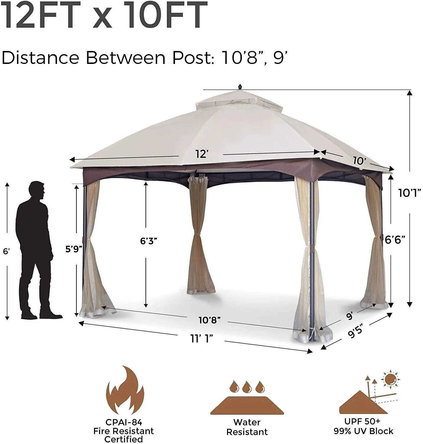 10*12 FT Softtop Metal Gazebo with Mosquito Net&Sunshade Curtains,Sturdy Heavy Duty Double Roof Canopy,Galvanized Steel Design Outdoor Tent,Suitable for Gardens,Patio,Backyard