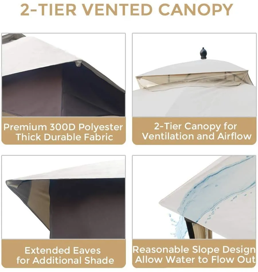 10*12 FT Softtop Metal Gazebo with Mosquito Net&Sunshade Curtains,Sturdy Heavy Duty Double Roof Canopy,Galvanized Steel Design Outdoor Tent,Suitable for Gardens,Patio,Backyard