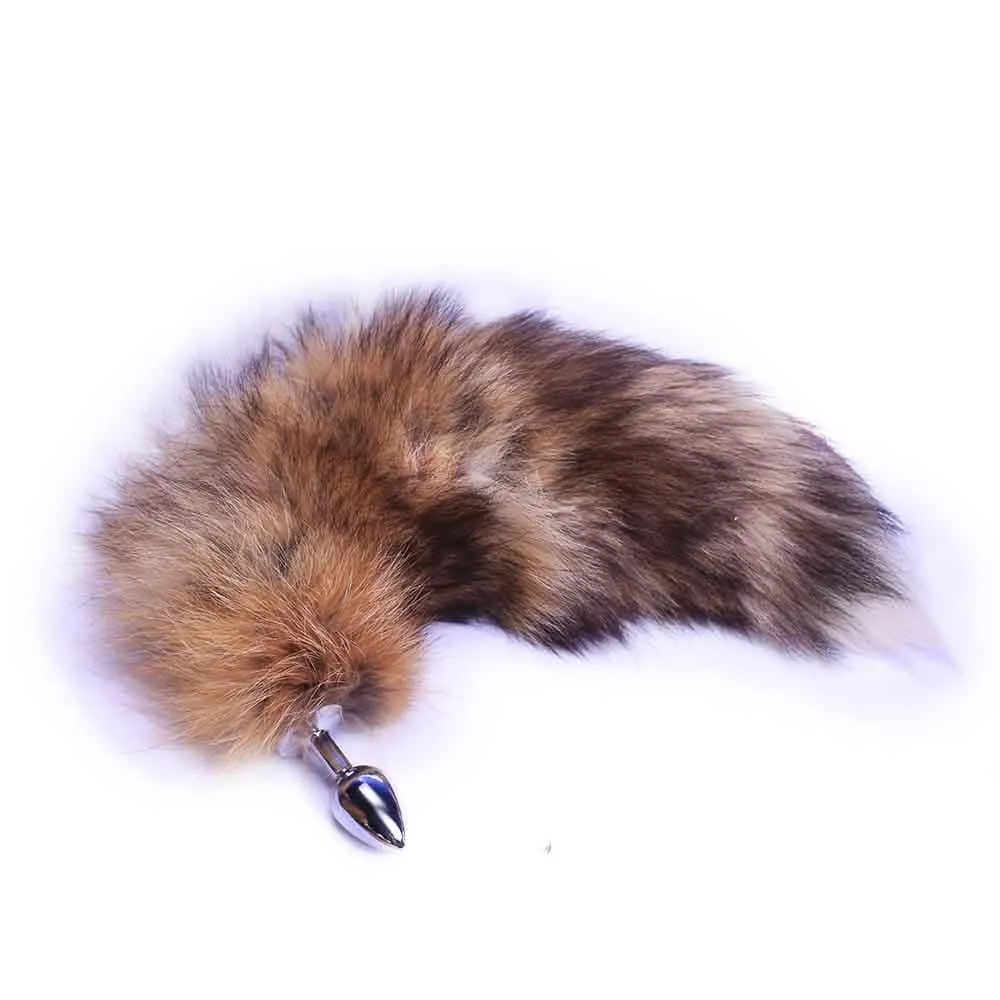 17" Brown Fox Tail Metal Butt Plug, 3 Sizes