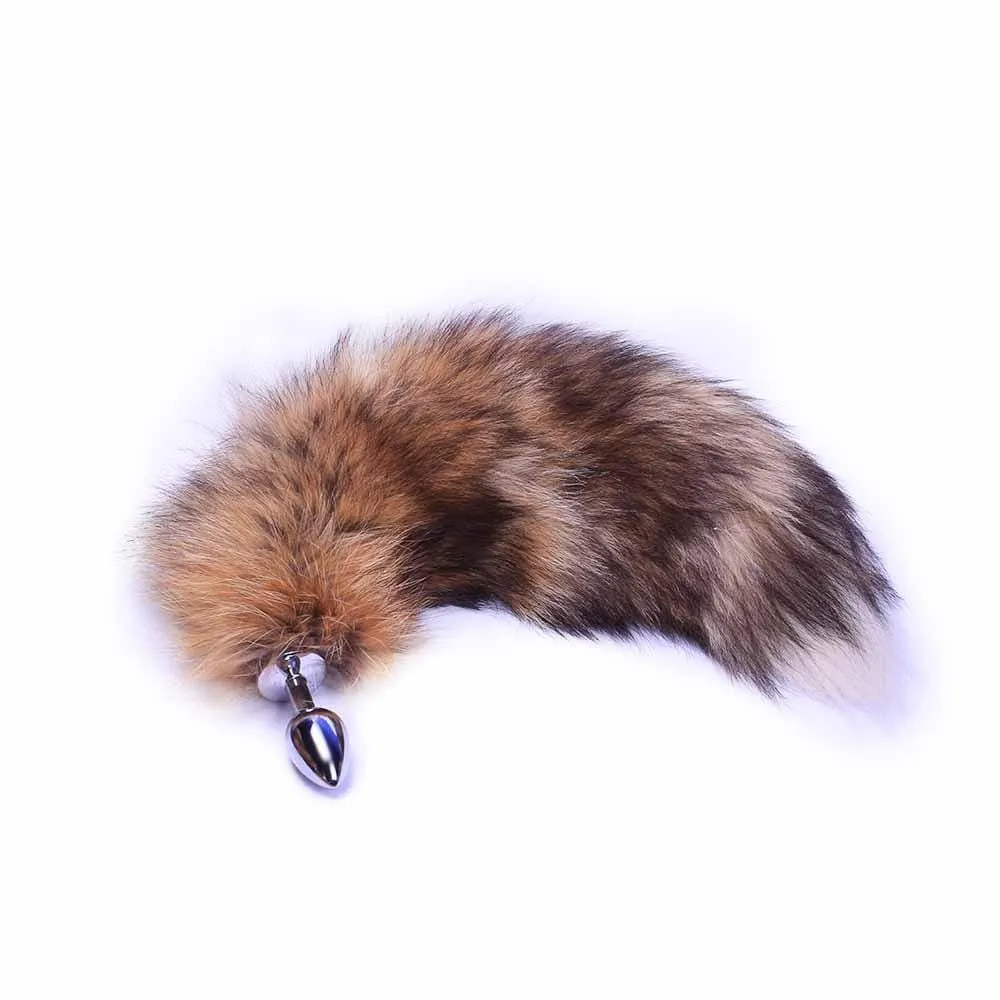 17" Brown Fox Tail Metal Butt Plug, 3 Sizes