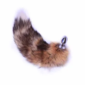 17" Brown Fox Tail Metal Butt Plug, 3 Sizes