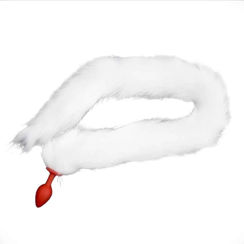 33" White Fox Tail Silicone Plug