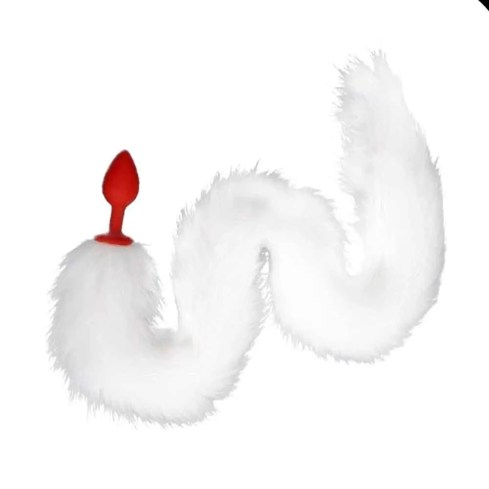 33" White Fox Tail Silicone Plug