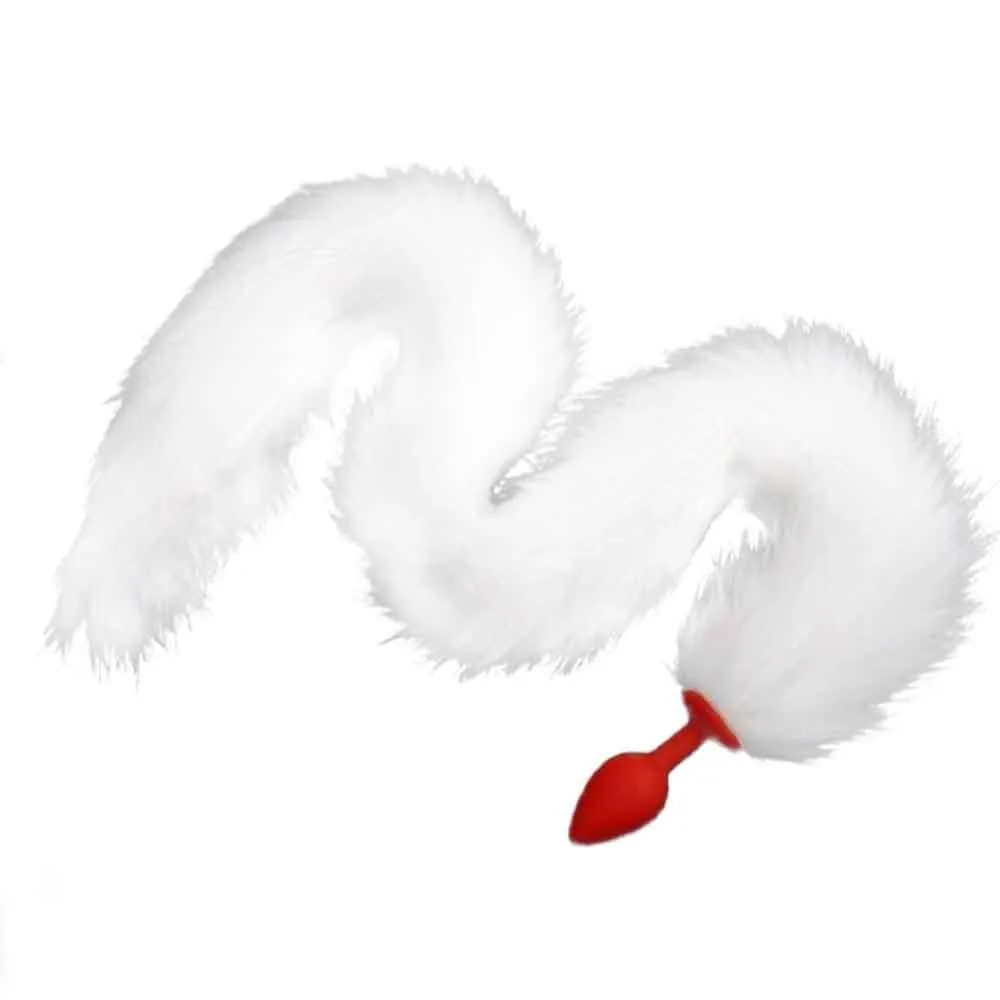 33" White Fox Tail Silicone Plug