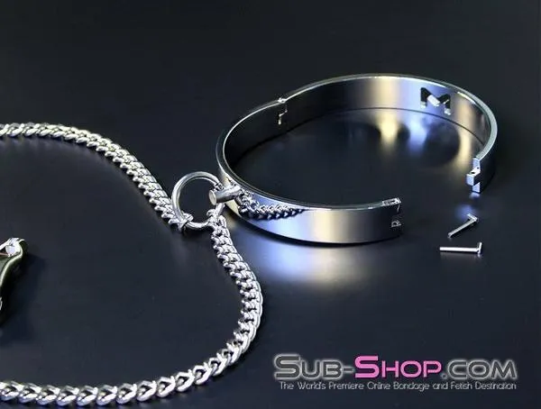 3613HS    Erotic Enslavement Stainless Steel Bondage Collar with Clover Clamps