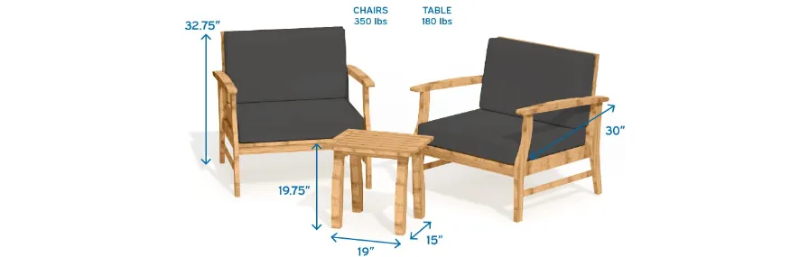 5 Piece Patio Bistro Furniture Wood-• 2x Chairs
 • 1x Table