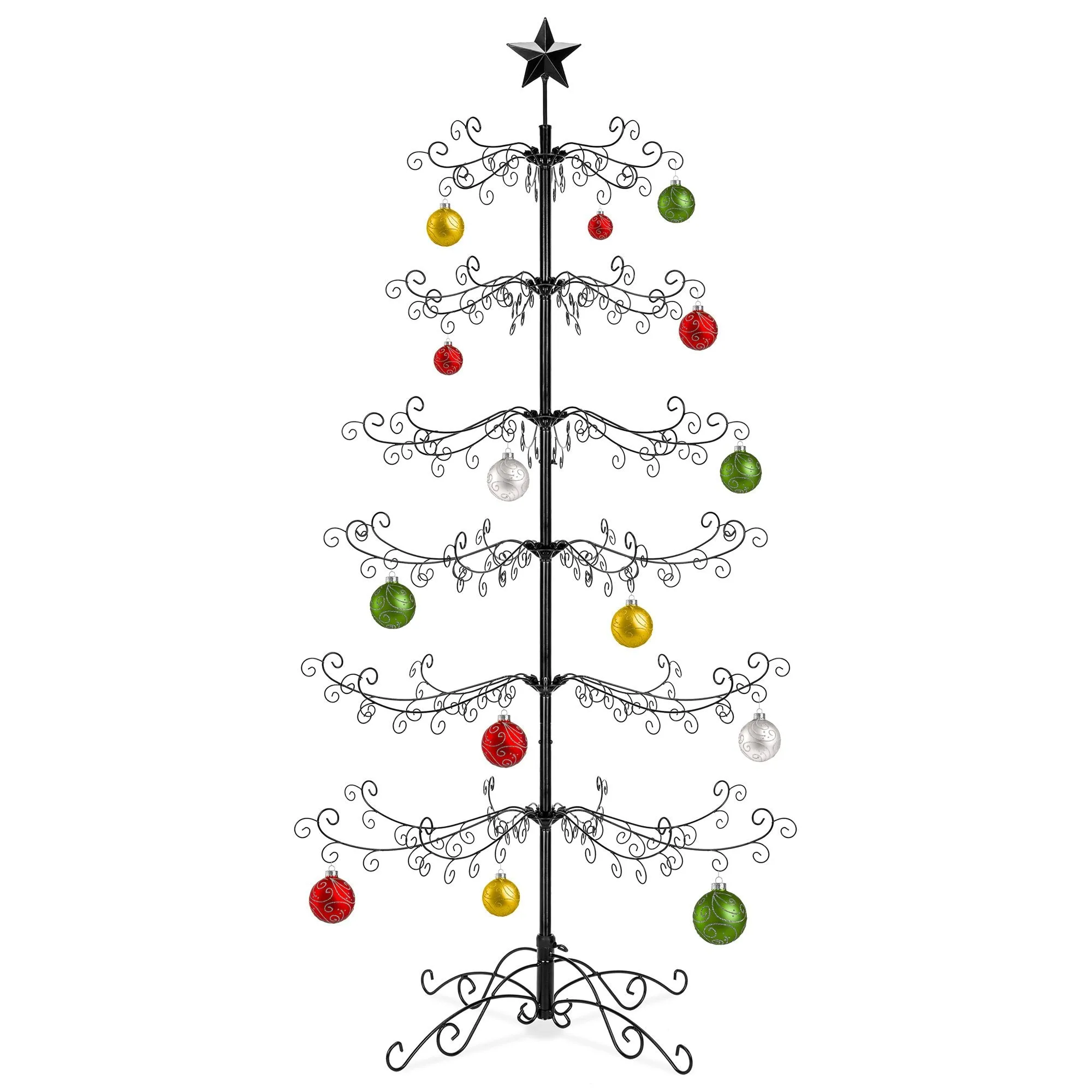 6ft Wrought Iron Ornament Display Christmas Tree w/ Easy Assembly, Stand