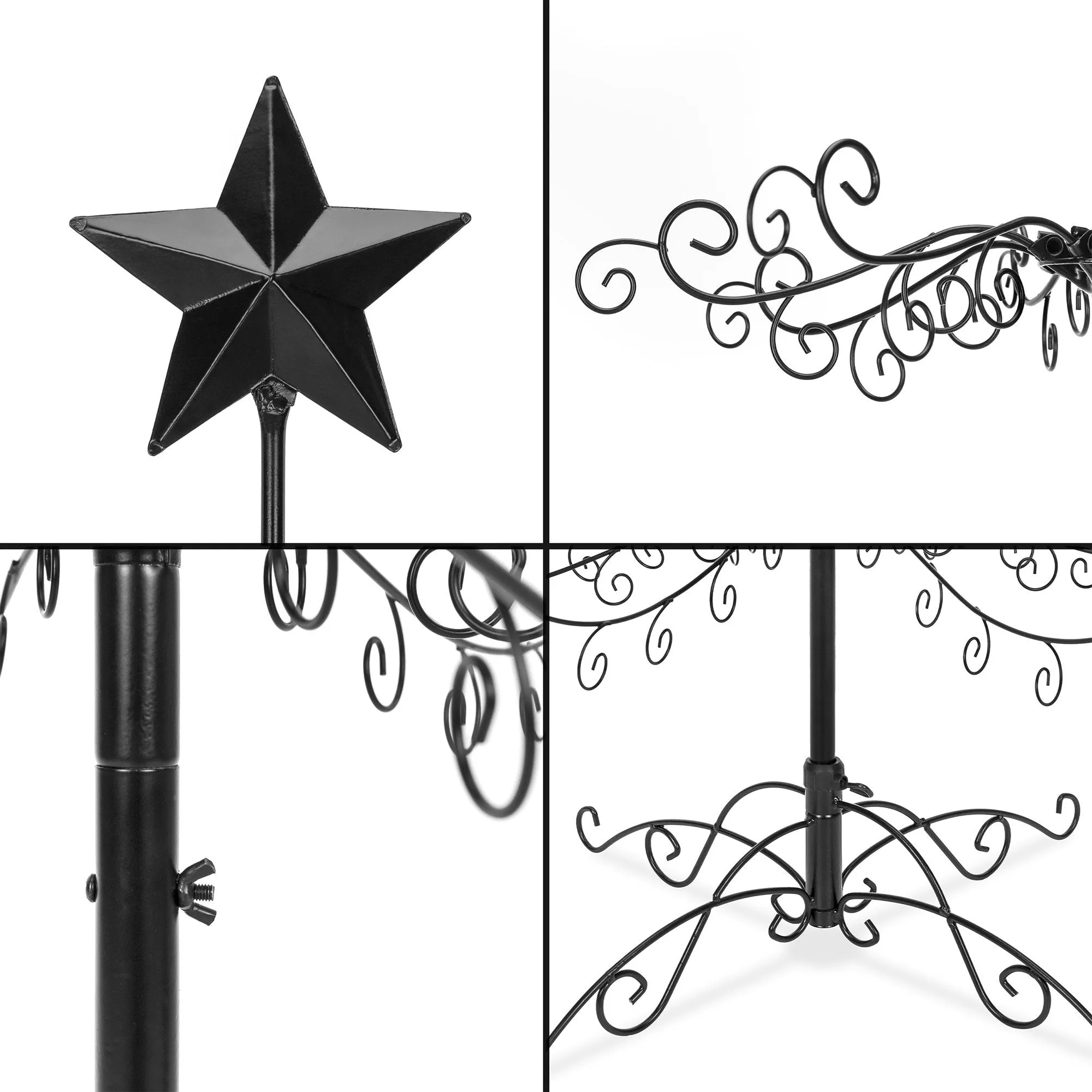 6ft Wrought Iron Ornament Display Christmas Tree w/ Easy Assembly, Stand