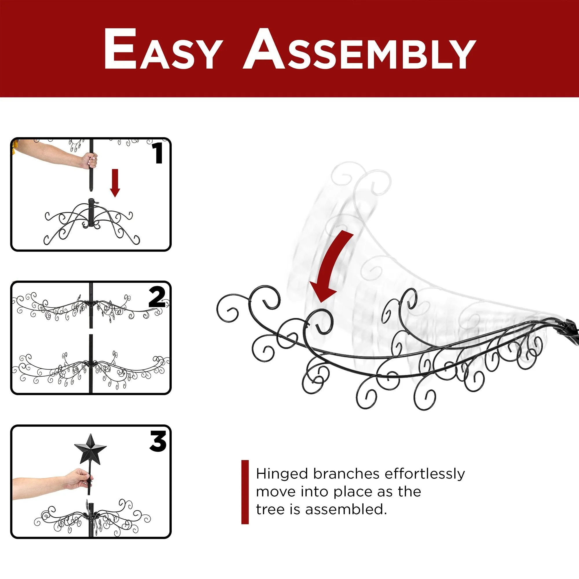 6ft Wrought Iron Ornament Display Christmas Tree w/ Easy Assembly, Stand