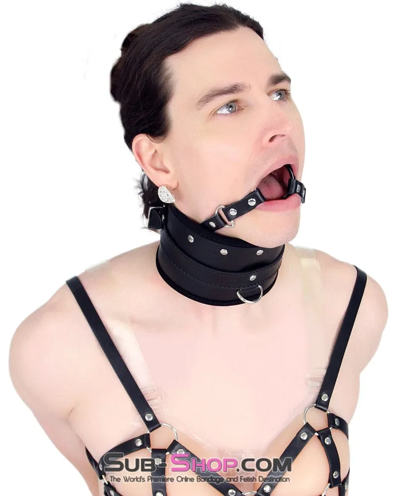 7060M-SIS      Heads Up Black Posture Female Top Collar with Ring Gag and Sissy Slave Bondage Lead Leash