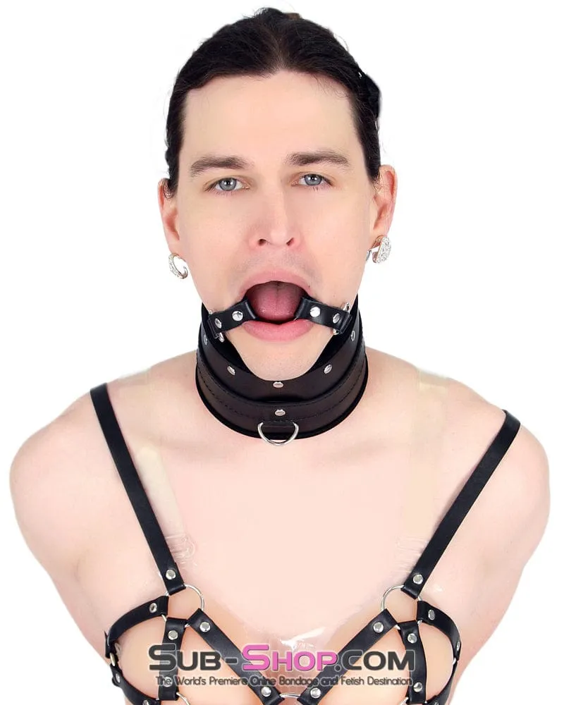 7060M-SIS      Heads Up Black Posture Female Top Collar with Ring Gag and Sissy Slave Bondage Lead Leash