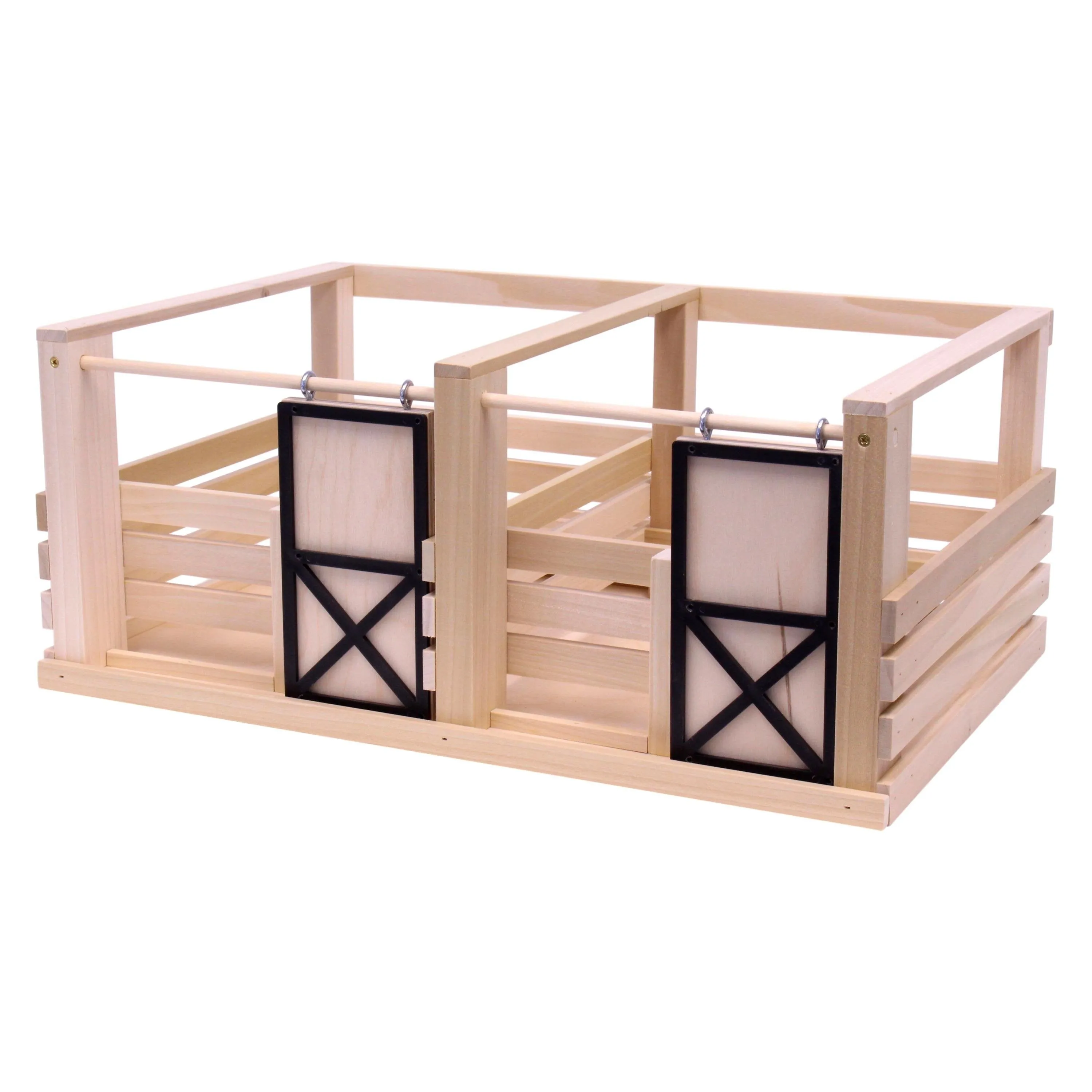 Amish-Made Toy Wooden 2 Stall Horse Stable with Sliding Stall Doors