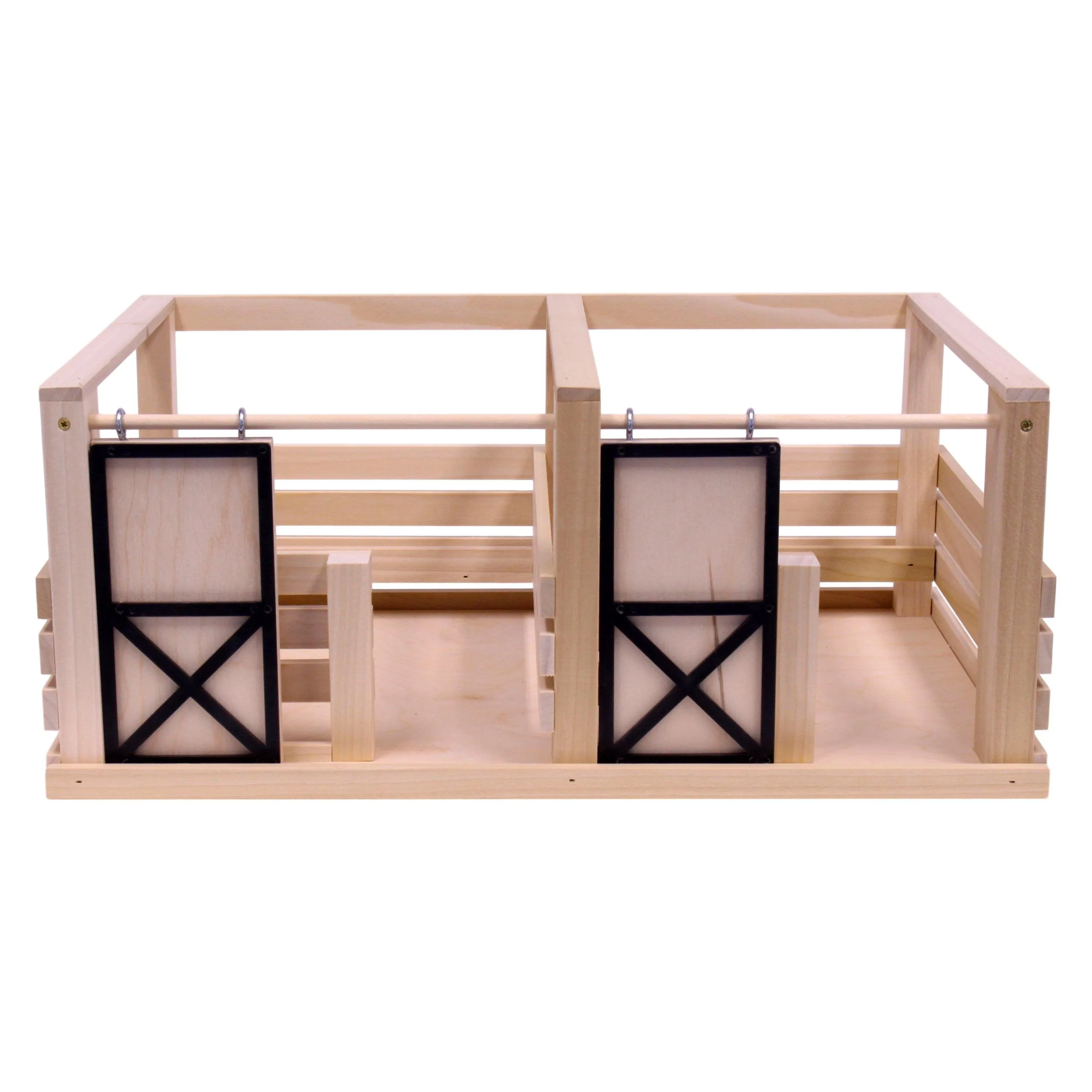 Amish-Made Toy Wooden 2 Stall Horse Stable with Sliding Stall Doors