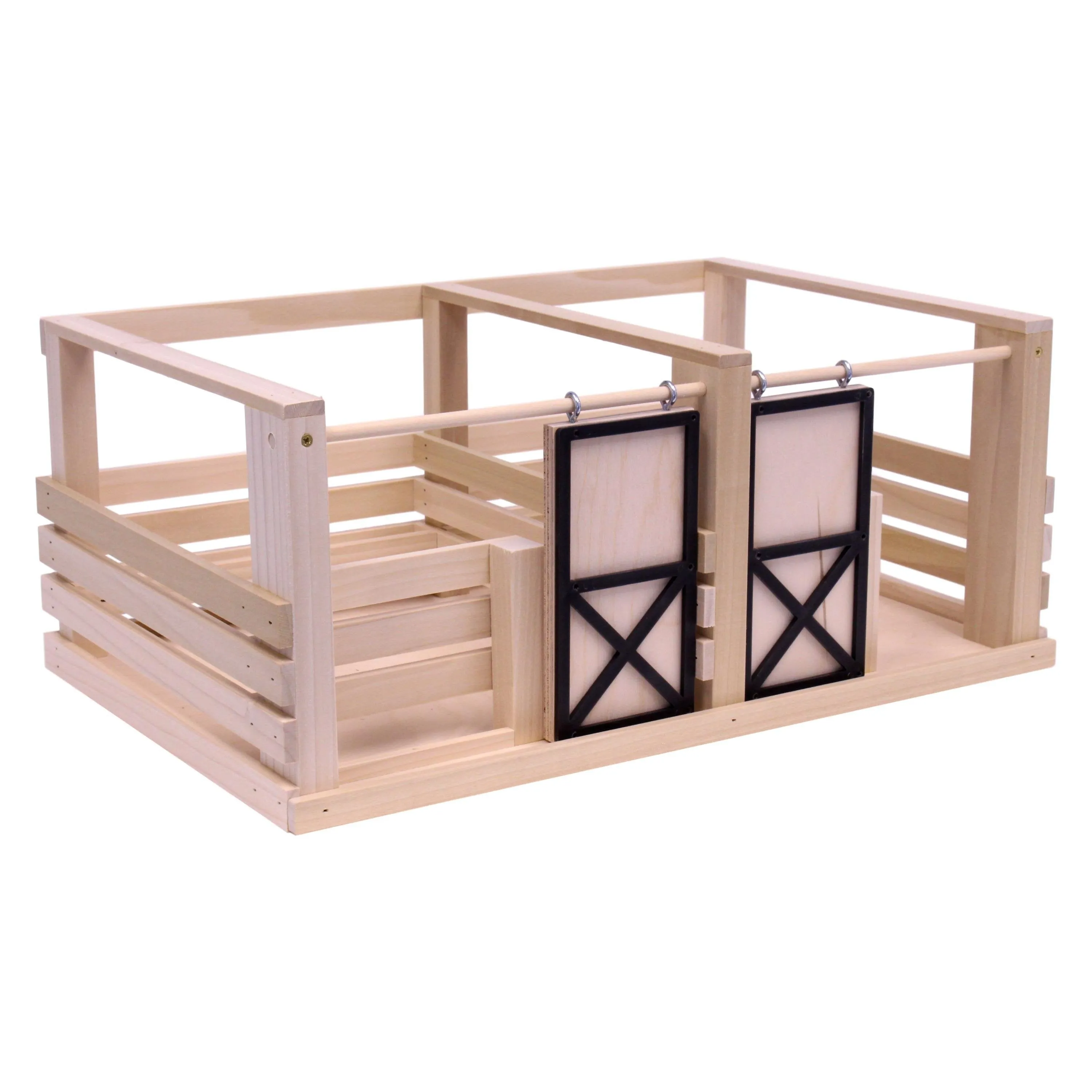 Amish-Made Toy Wooden 2 Stall Horse Stable with Sliding Stall Doors