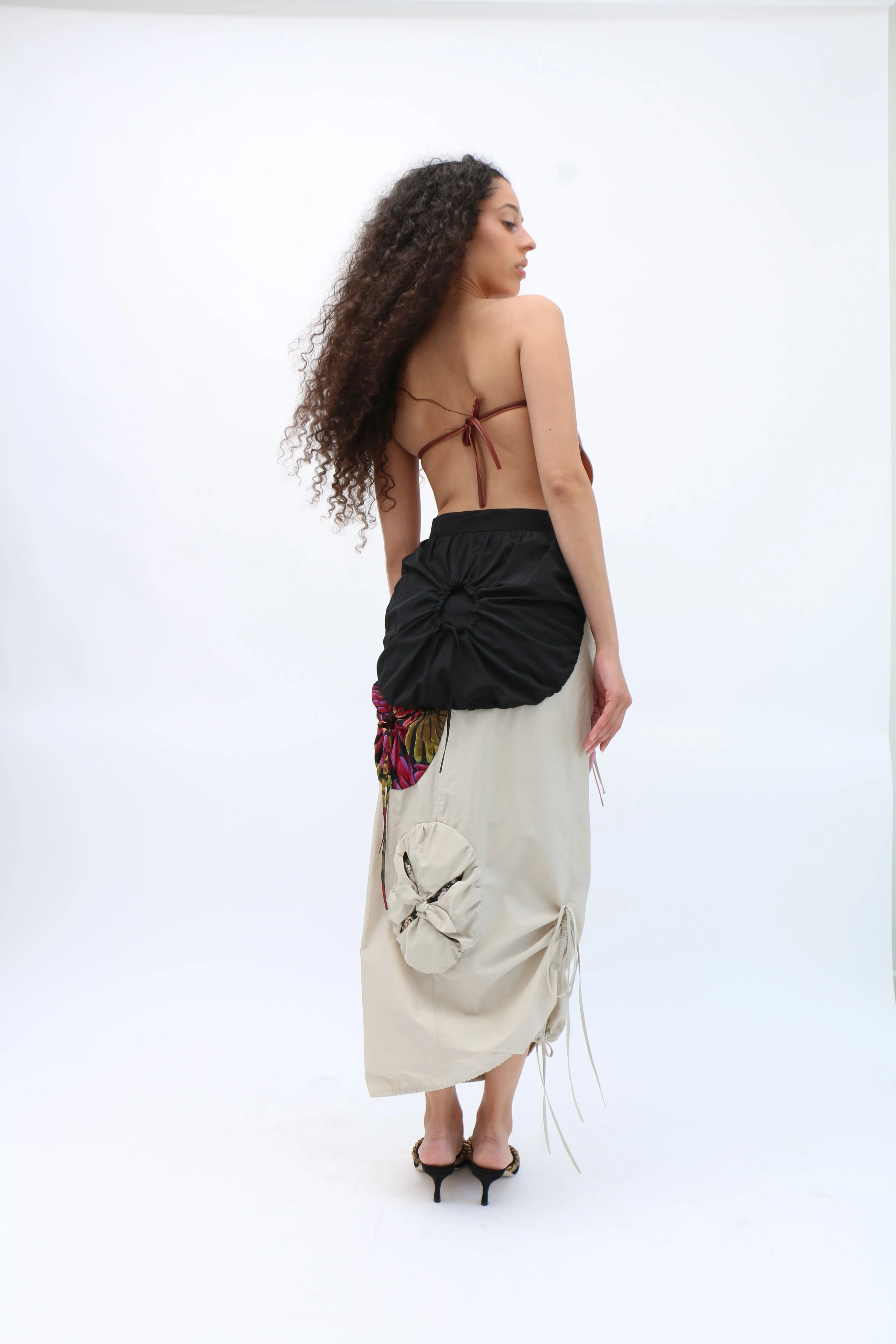 Beige Pouch Midi Skirt