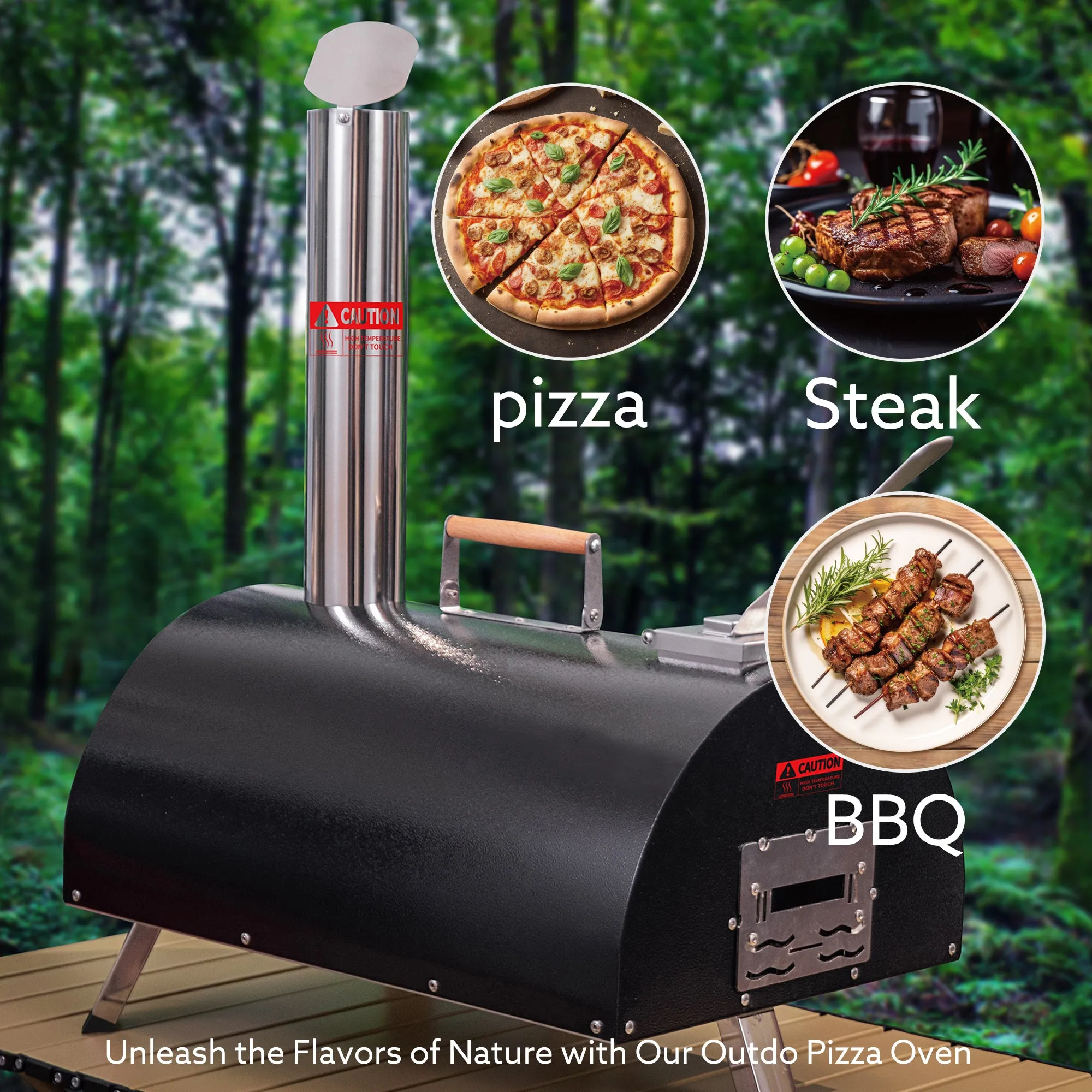 Black Pizza Oven Outdoor 12" Automatic Rotatable Pizza Ovens Portable Stainless Steel Wood Fired Pizza Oven Pizza Maker with Built-in Thermometer Pizza Cutter Carry Bag