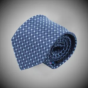 Blue Dots Grid On Navy Ground Woven Silk Tie