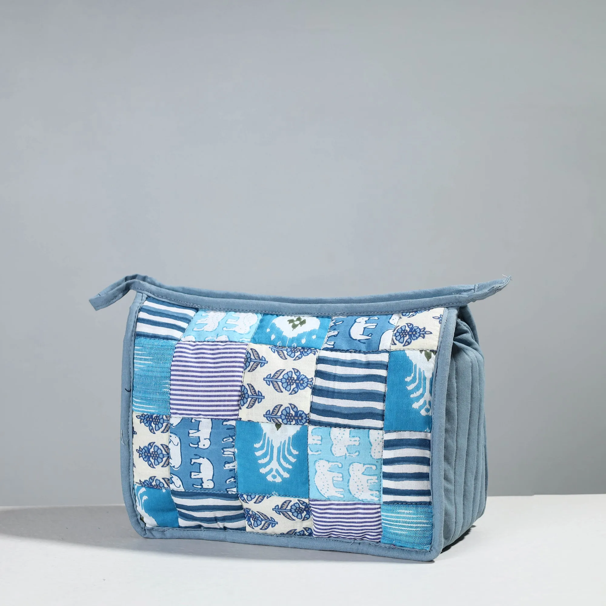 Blue - Handcrafted Patchwork Quilted Multipurpose Toiletry Bag