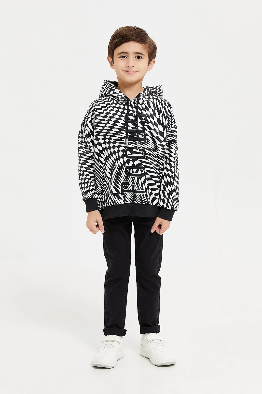 Boys Black And White Hooded Sweatshirt