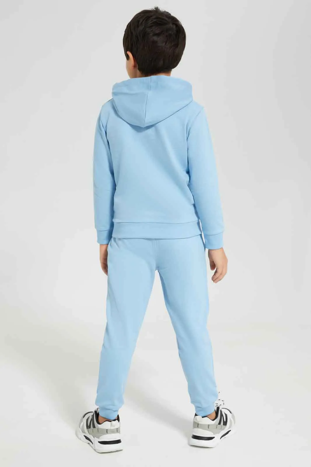 Boys Blue Printed Hooded Jogger Suit (2 Piece)