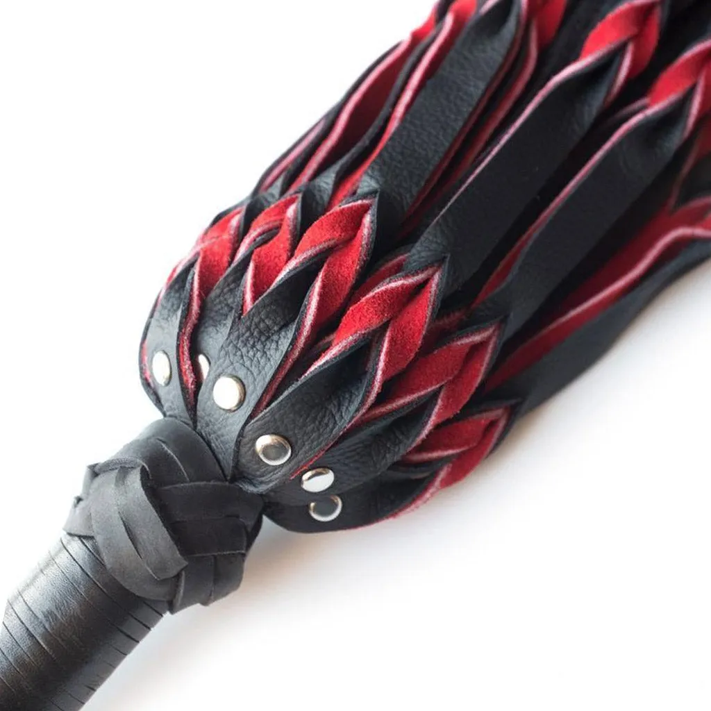 Braided Leather Flogger, Red & Black