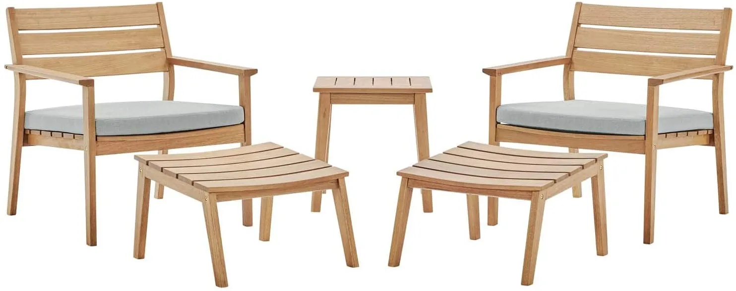 Breton 5 Piece Outdoor Patio Ash Wood Set