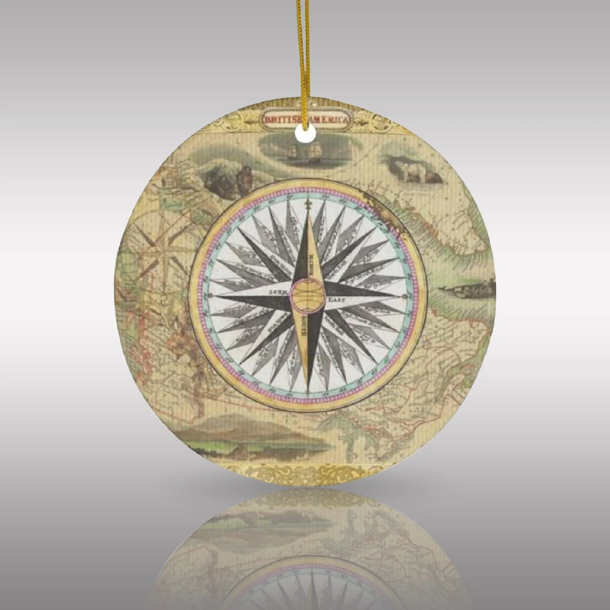 British America Nautical Map & Compass Rose Ceramic Ornament