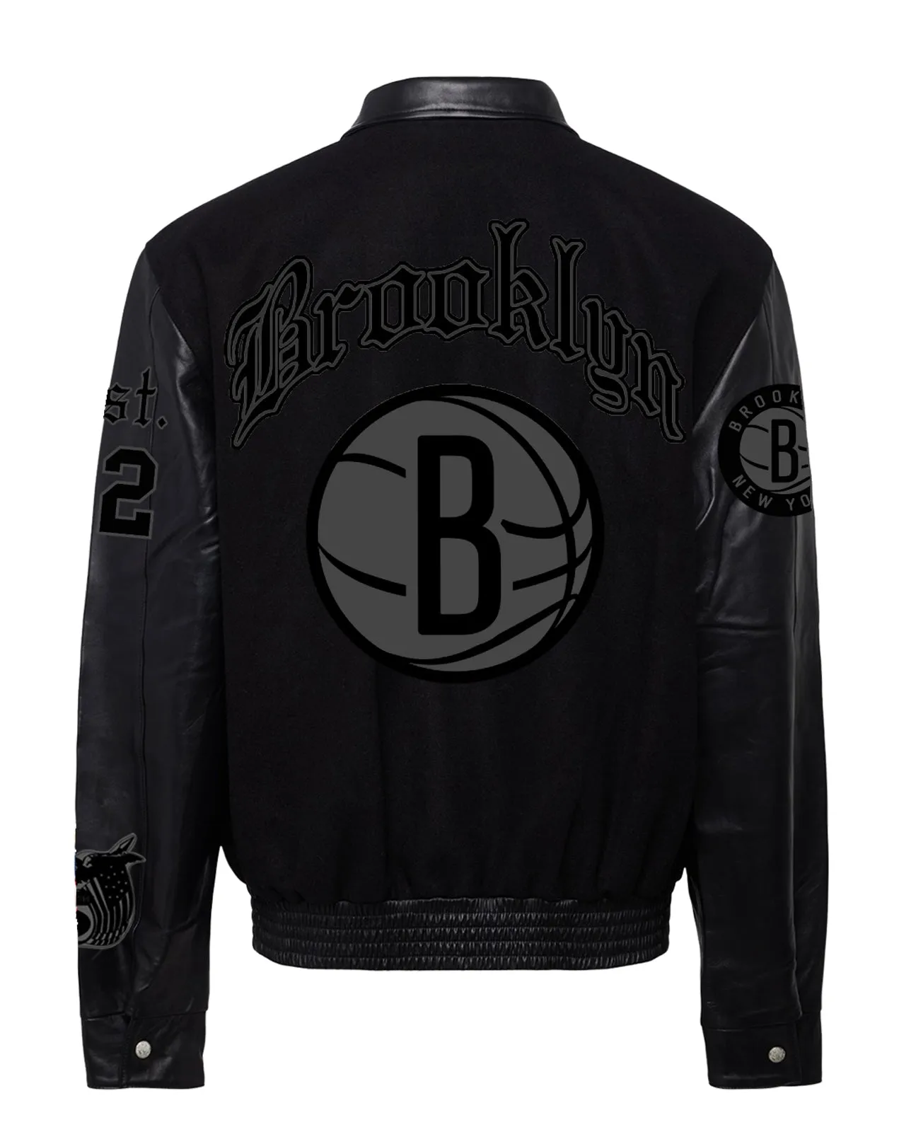 BROOKLYN NETS WOOL & LEATHER OLD ENGLISH VARSITY JACKET Black/Black