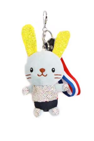 Bunny Rabbit Soft Plush Diamante Bag Charm Keyring