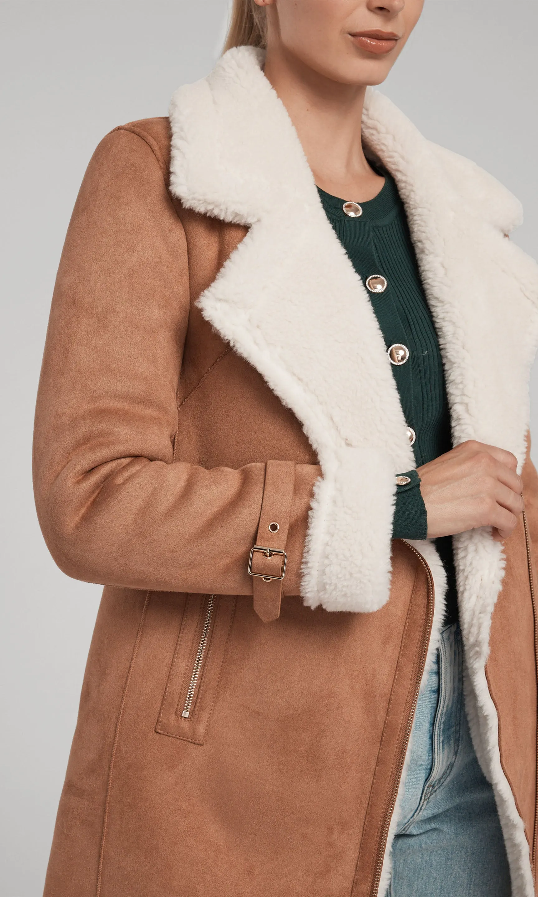 Carla Suede  And Faux Fur Combo Coat