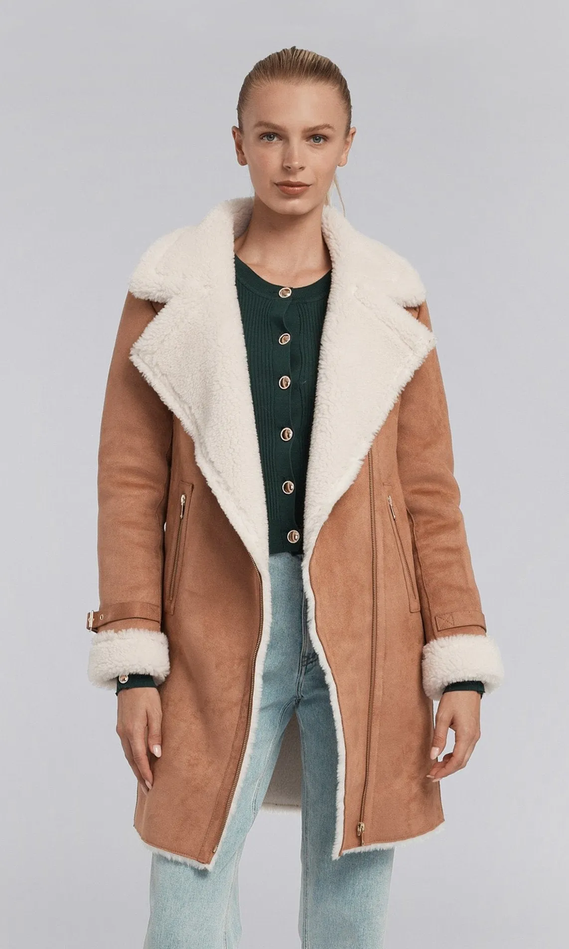 Carla Suede  And Faux Fur Combo Coat