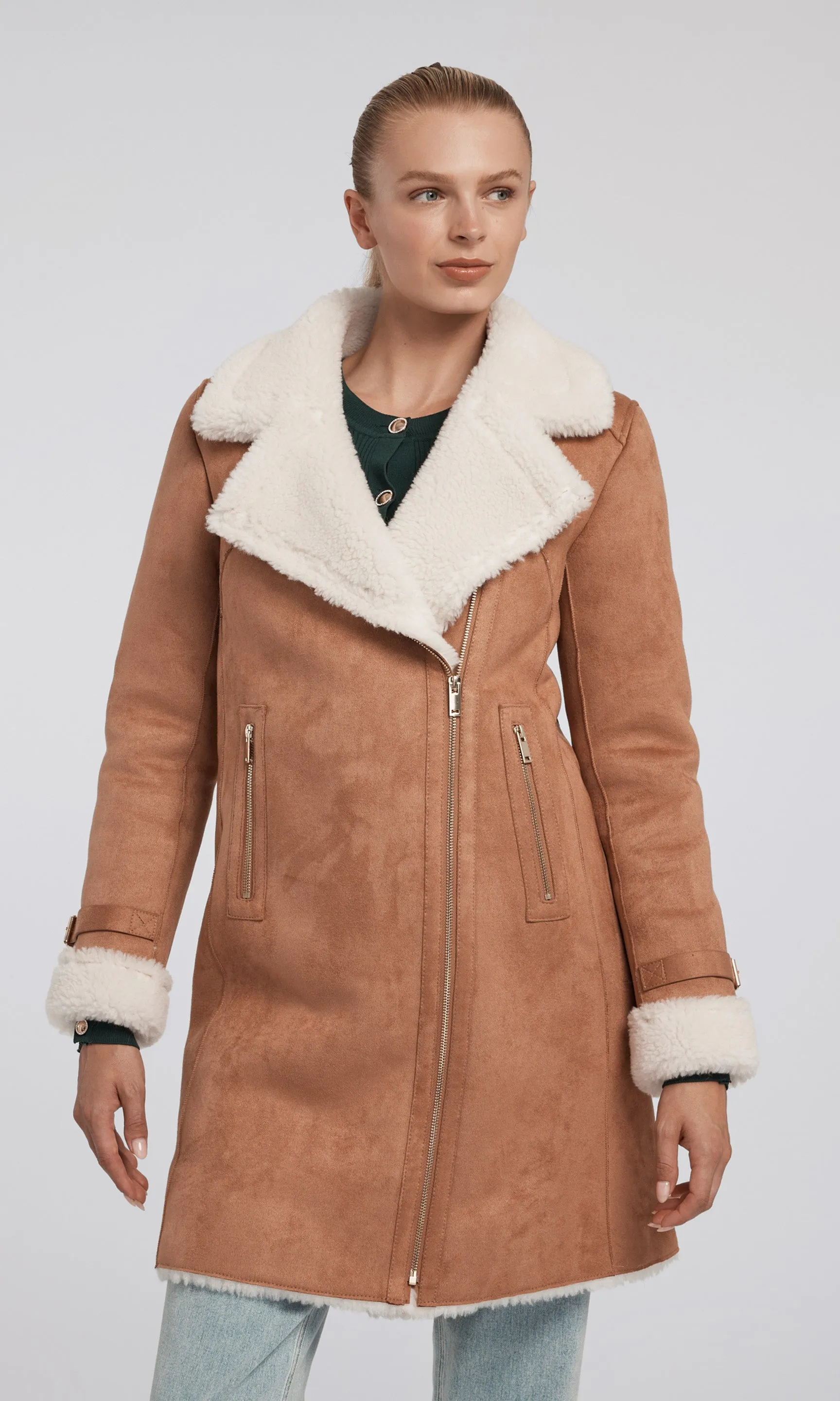 Carla Suede  And Faux Fur Combo Coat