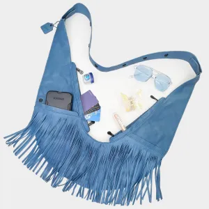 Ceramic Blue Fringe Leather Sash Bag