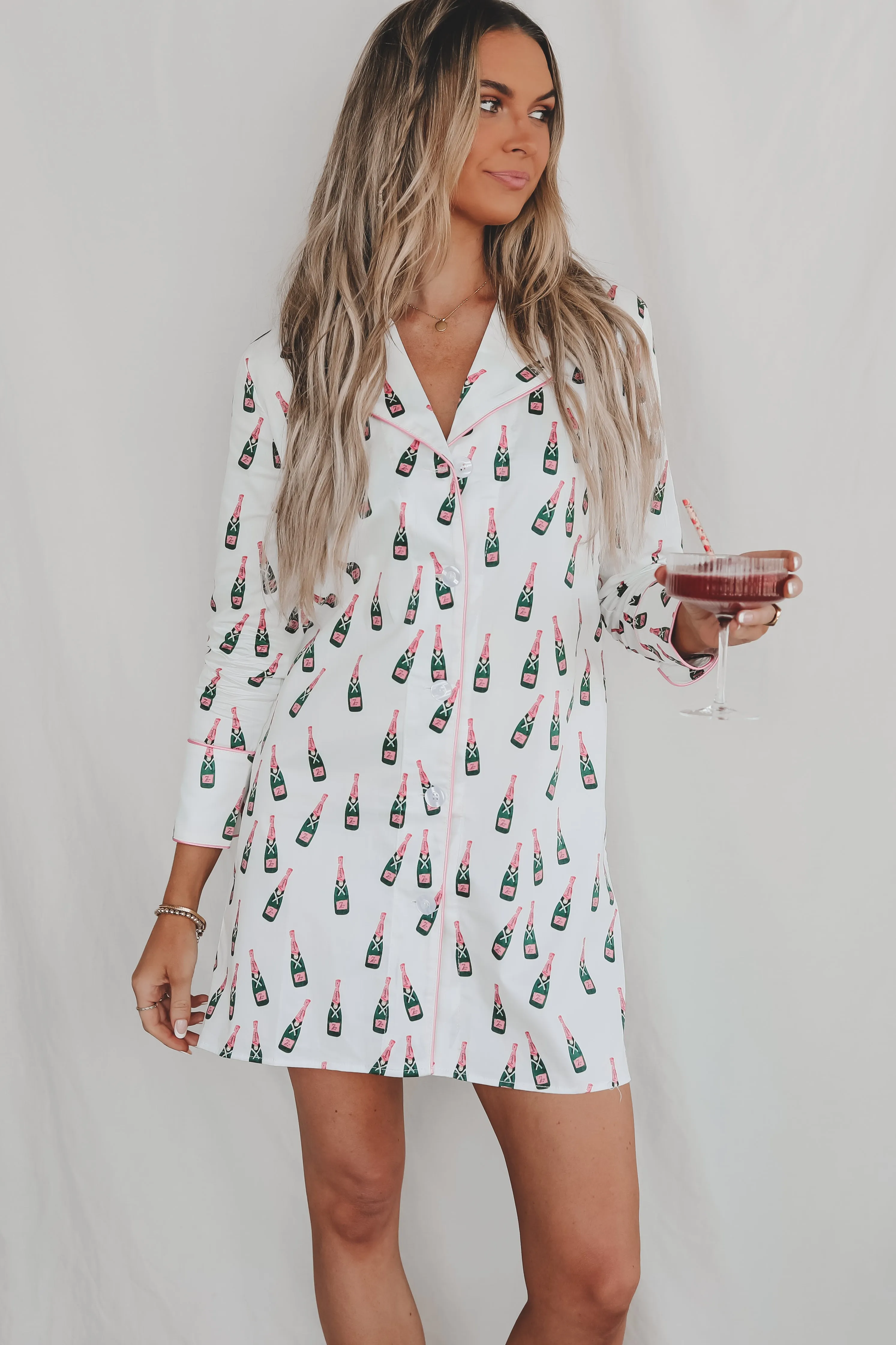 Cheers To A Girls Night Long Button Down Nightshirts