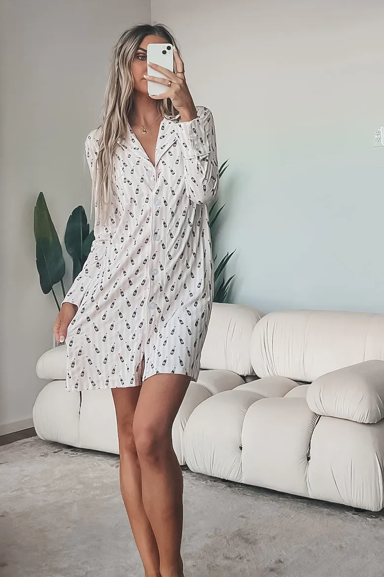 Cheers To A Girls Night Long Button Down Nightshirts