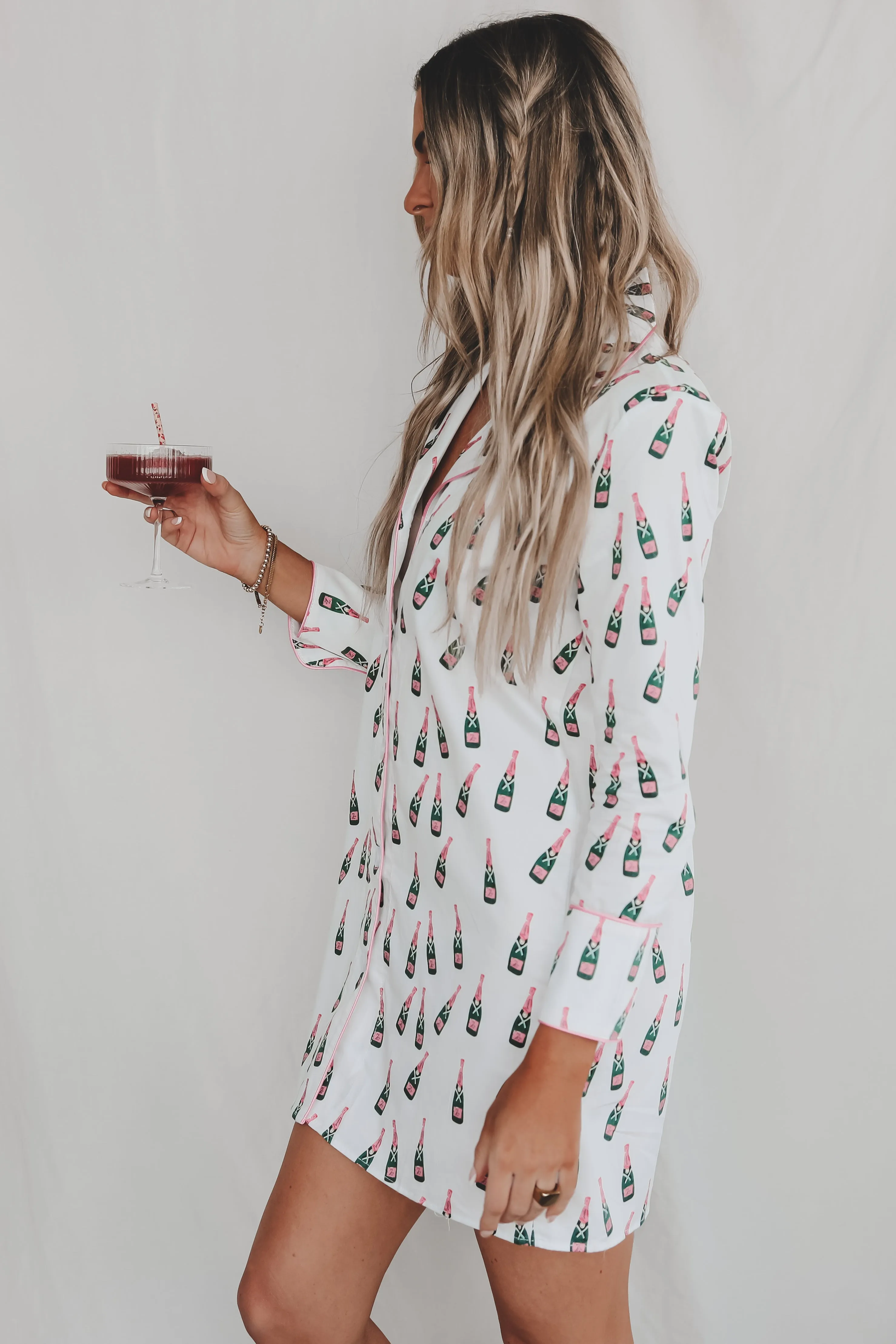 Cheers To A Girls Night Long Button Down Nightshirts