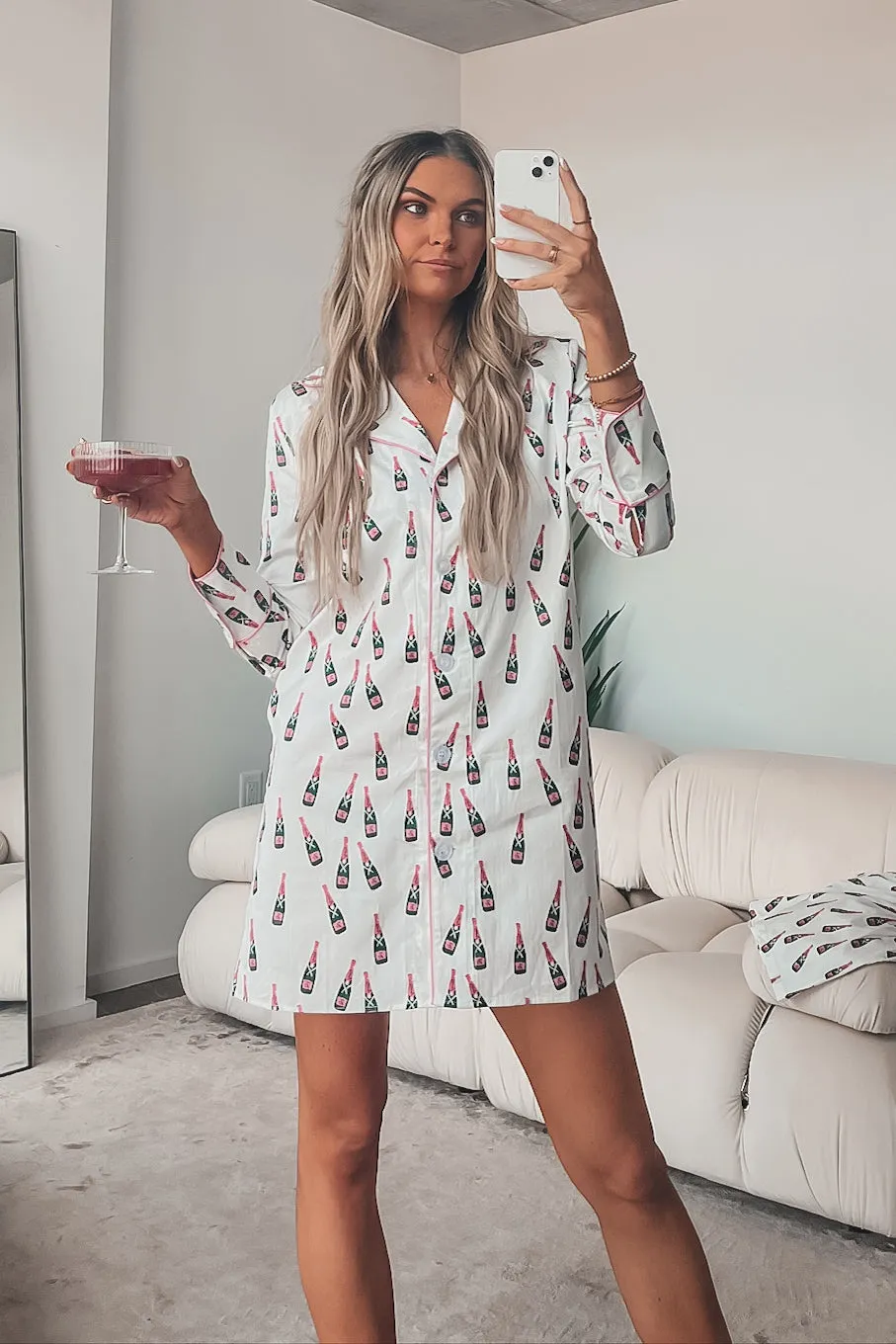 Cheers To A Girls Night Long Button Down Nightshirts