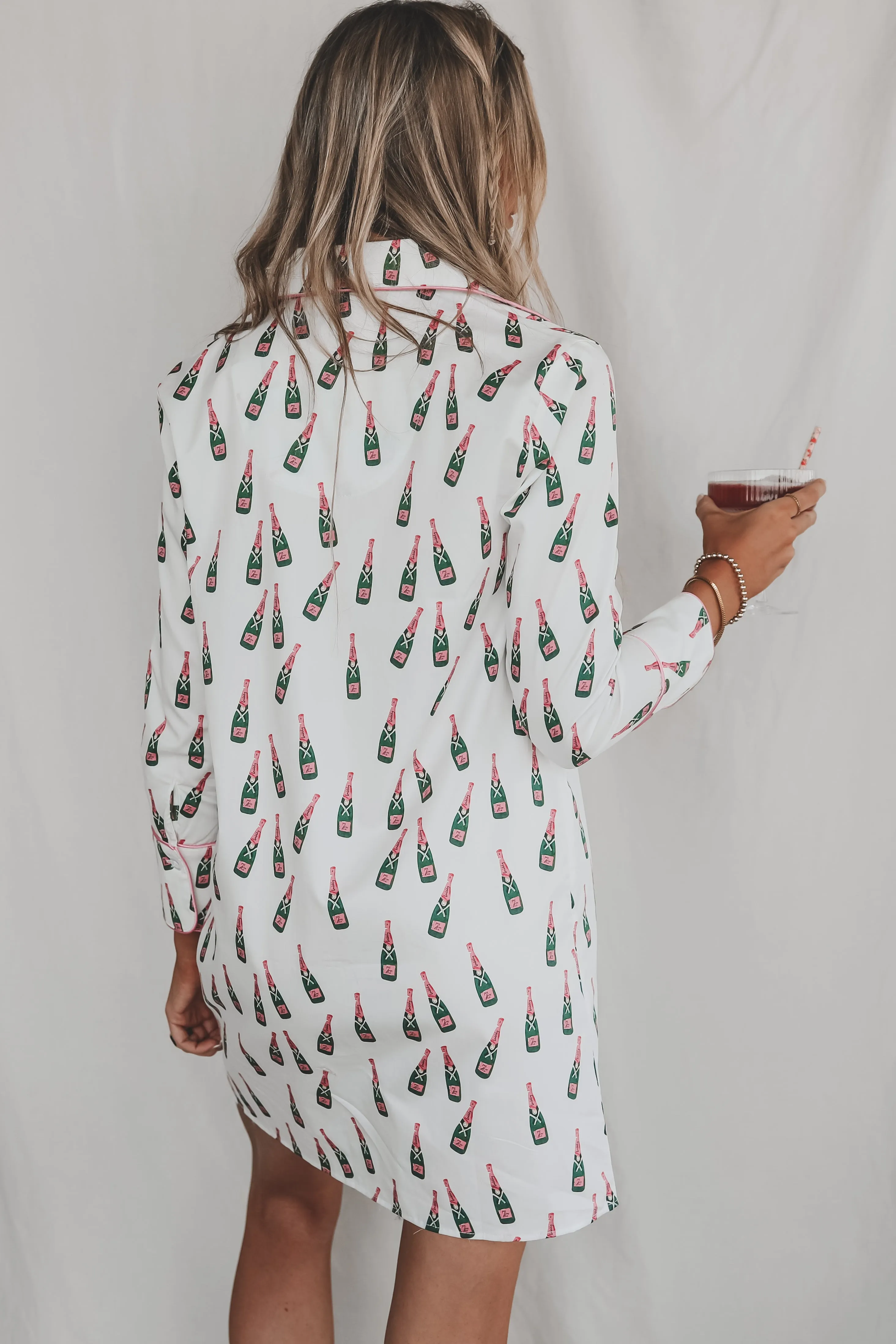 Cheers To A Girls Night Long Button Down Nightshirts