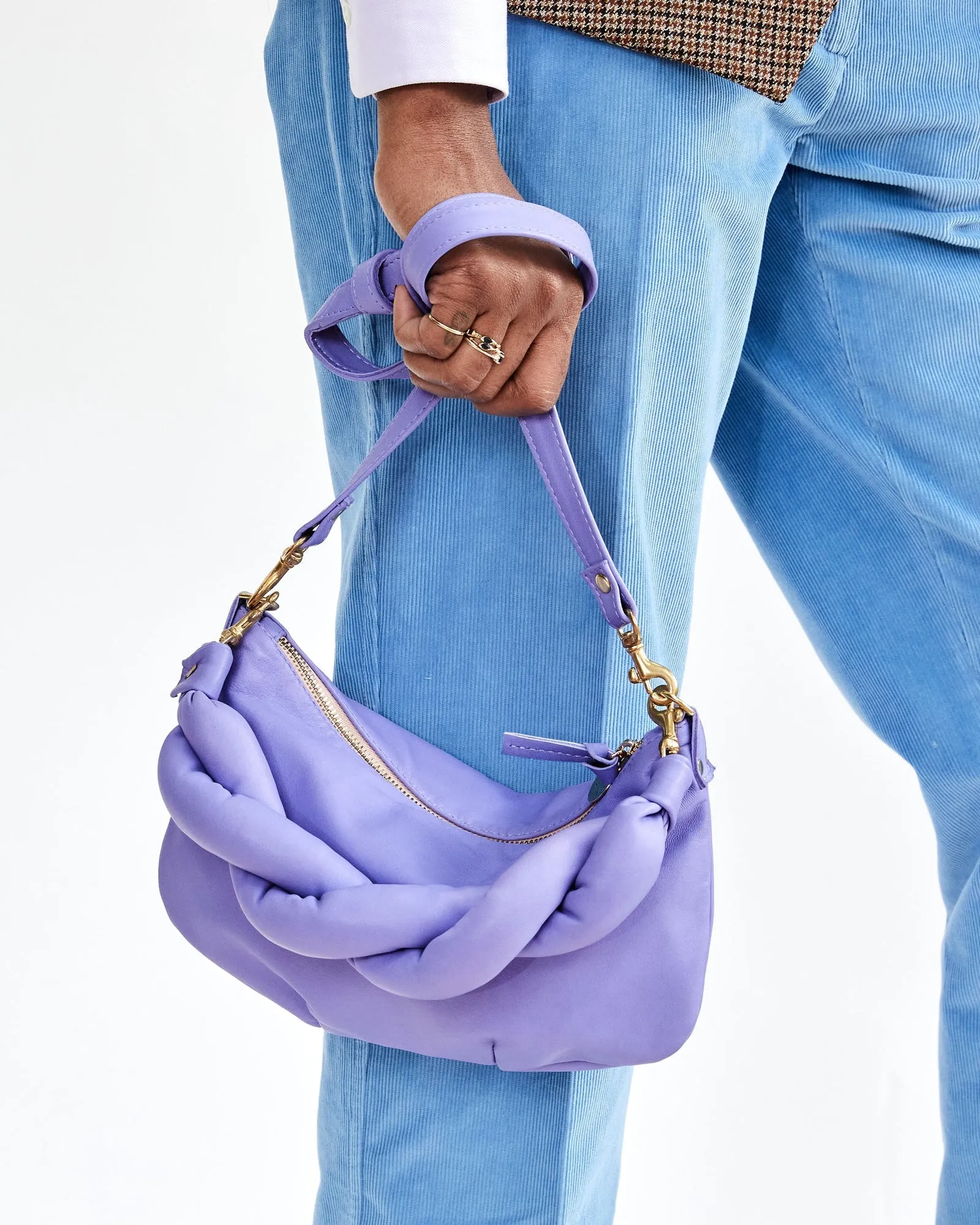 Clare V. - Twisted Puff Top Handle in Violet Italian Nappa