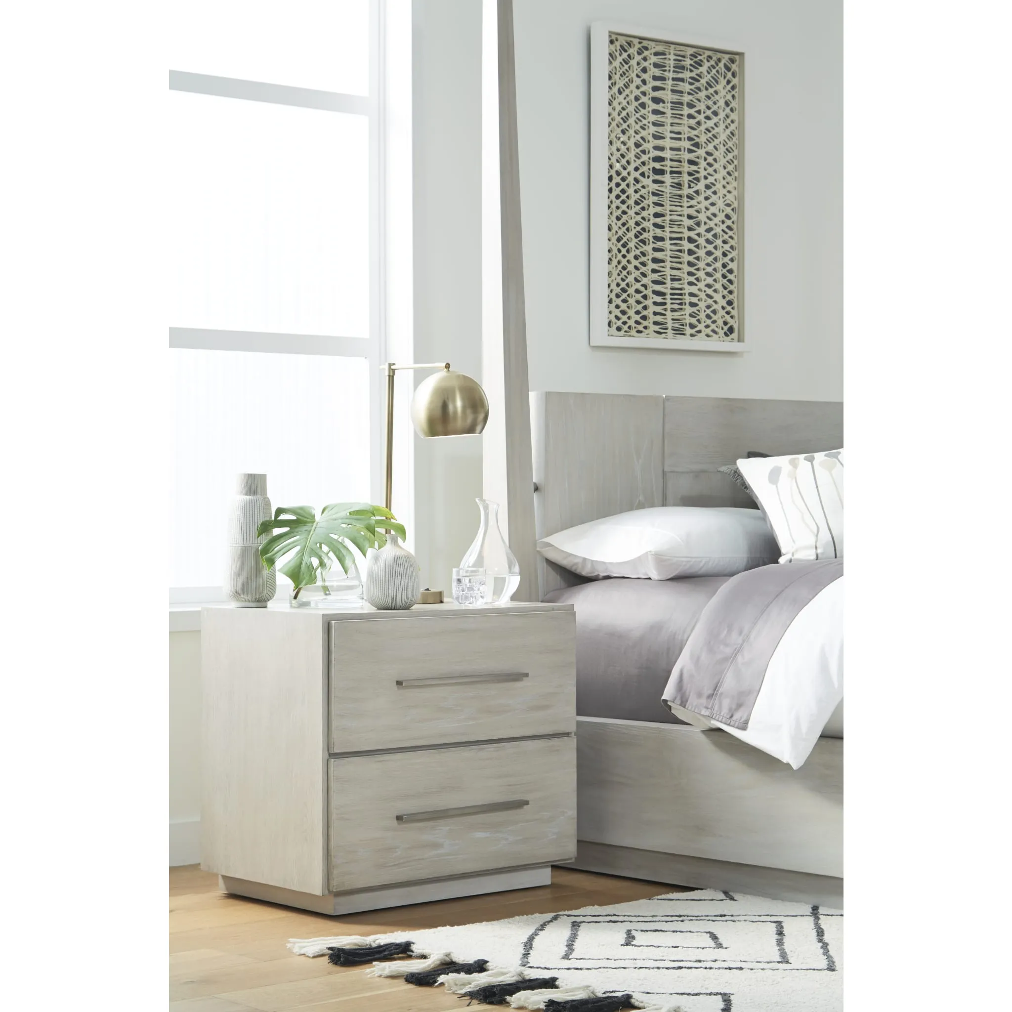 Destination Two Drawer Nightstand in Cotton Grey