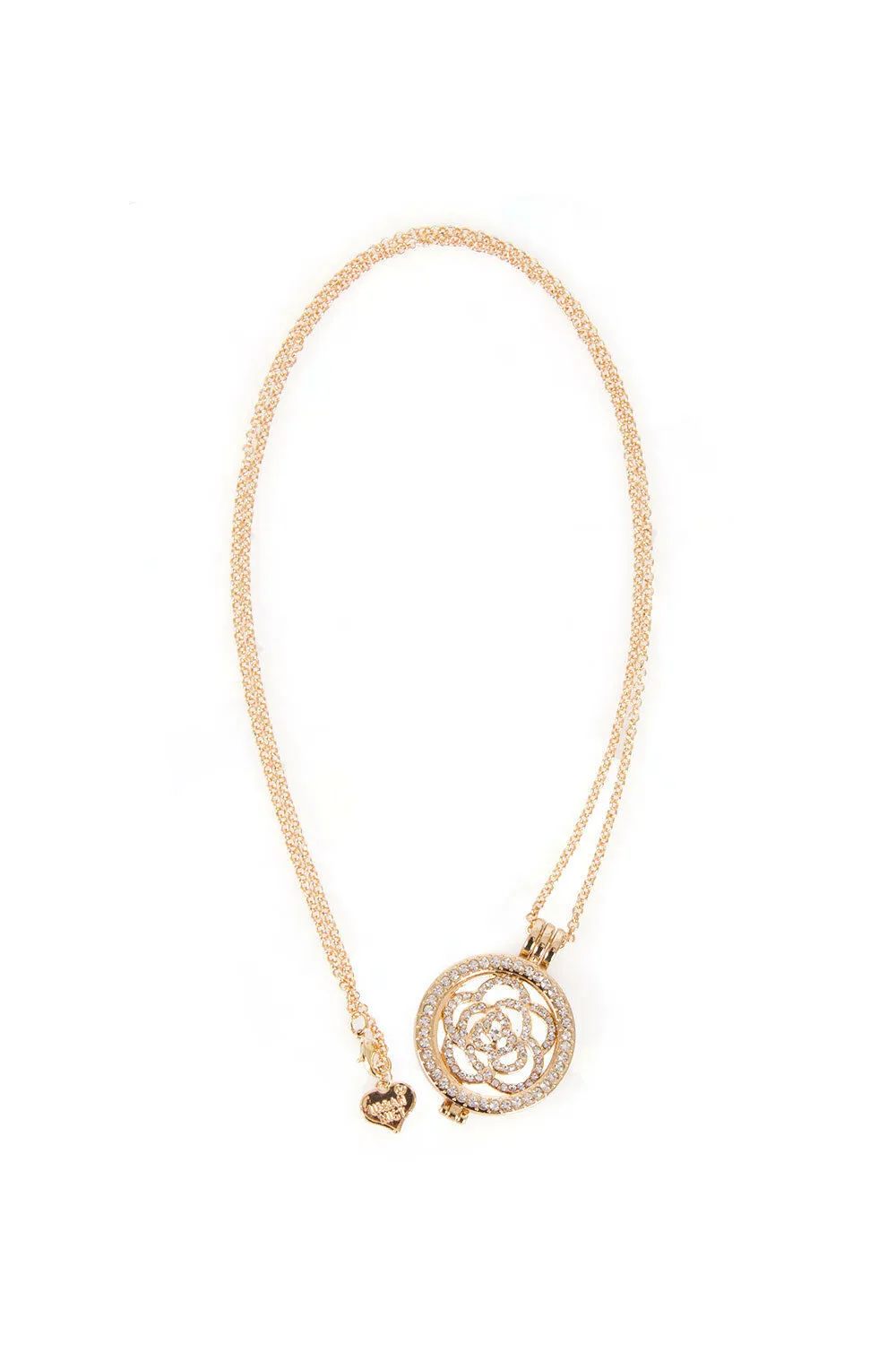 Diamante Flower Charm Pendant Long Necklace