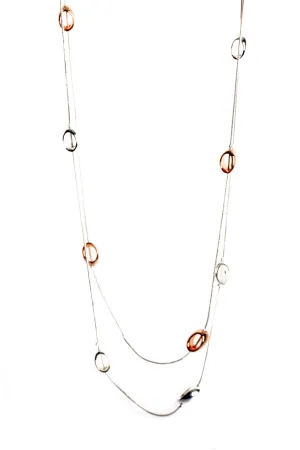 Double Layered Circle Interlink Chain Long Necklace