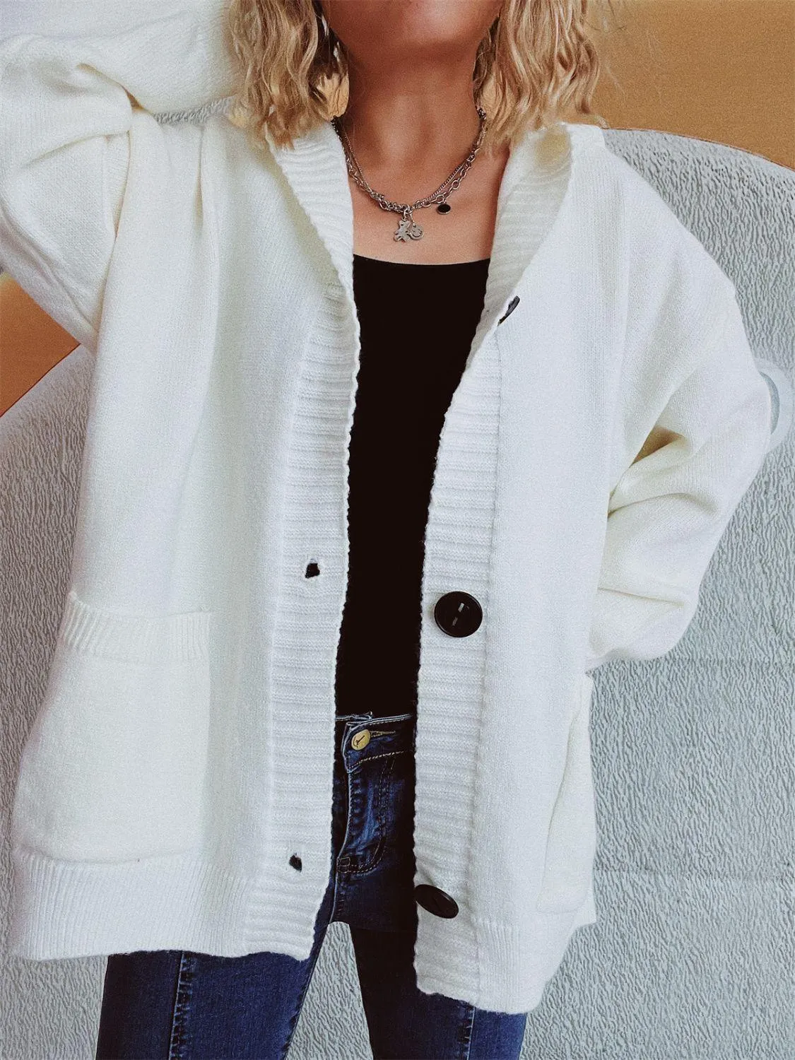 Dropped Shoulder Long Sleeve Hooded Cardigan