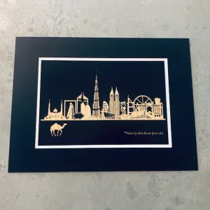 Dubai Skyline Silhouette Print - gold and black