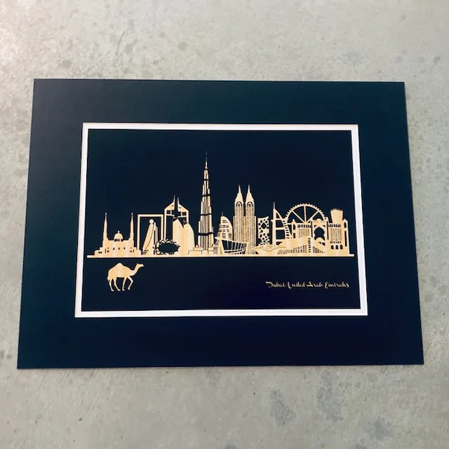 Dubai Skyline Silhouette Print - gold and black