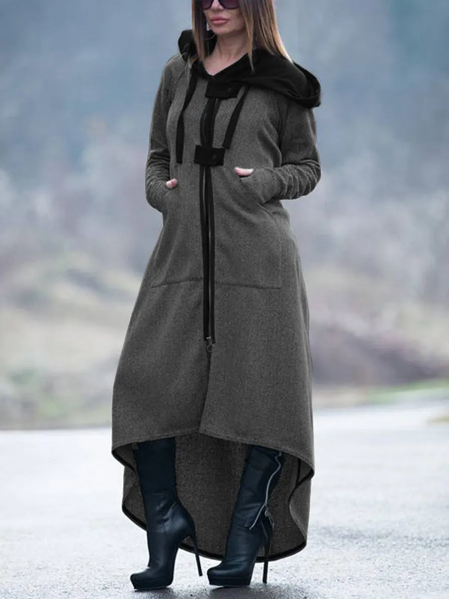 Fashion Hooded Zipper Knit Round Neck Dress