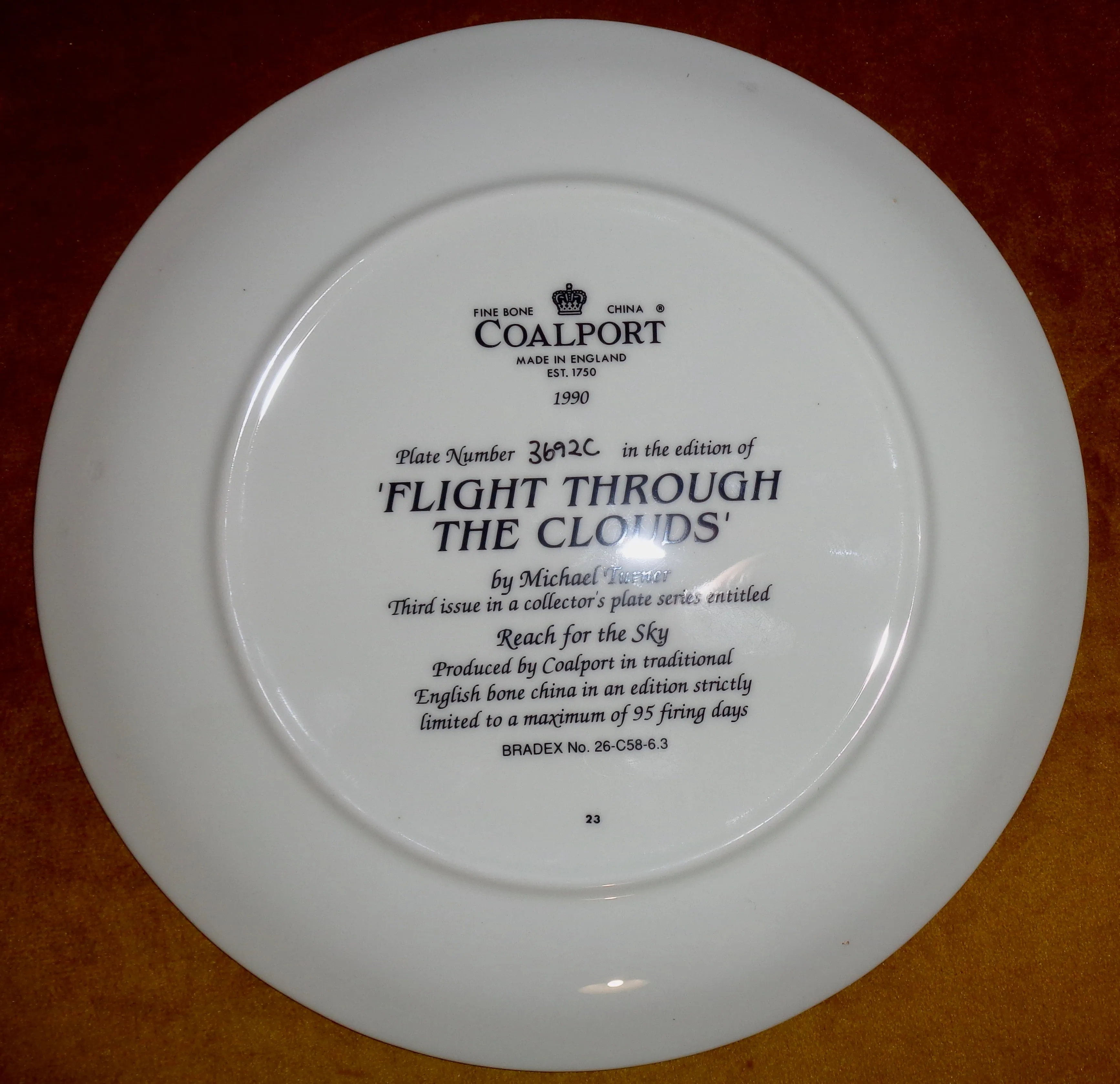 Flight Through The Clouds Coalport Battle Of Britain Commemorative Collector's Plate Number 3692C