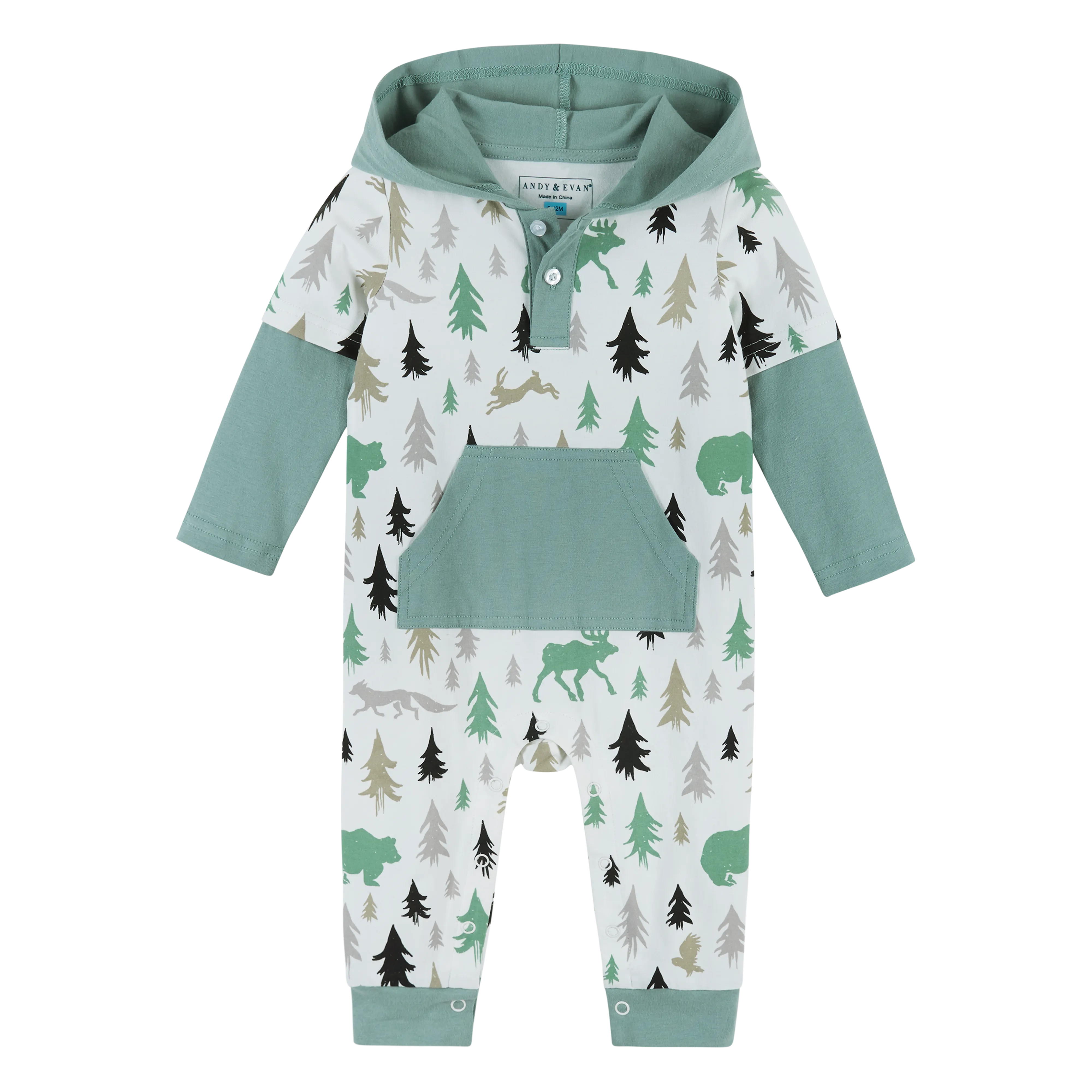 Forest Trees Jersey Hooded Romper