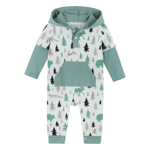 Forest Trees Jersey Hooded Romper